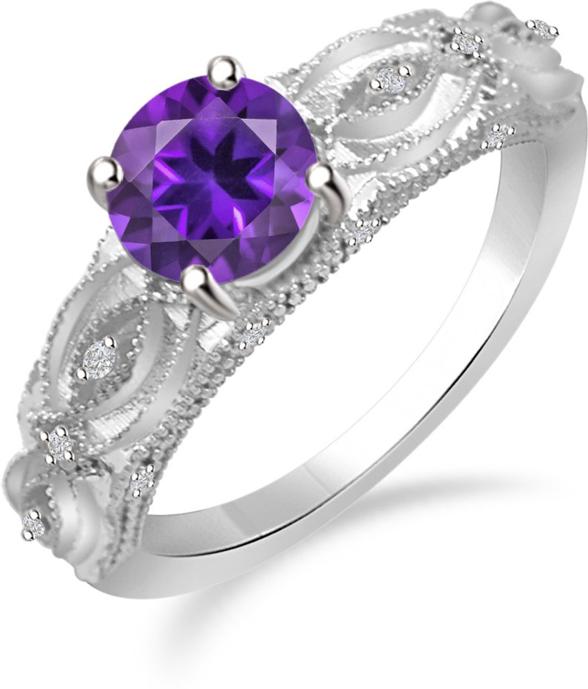 SilverDew 92.5 Sterling Silver Purple Amethyst Solitaire Round ...