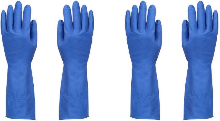 Astyler Flocklined Waterproof, Latex Reusable Multi-Purpose House Hold Cleaning  Gloves Long Sleeve Glove, Warm Dishwashing Glove, Water Dust Stop Cleaning  Rubber Gloves-Blue Color-2 Pair Wet and Dry Glove Set Price in India