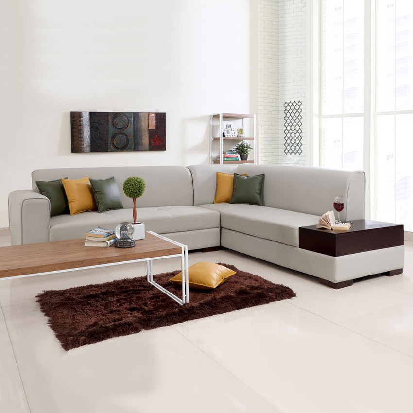 Alden Lhs Sectional Sofa In Light Grey Leatherette By Evok
