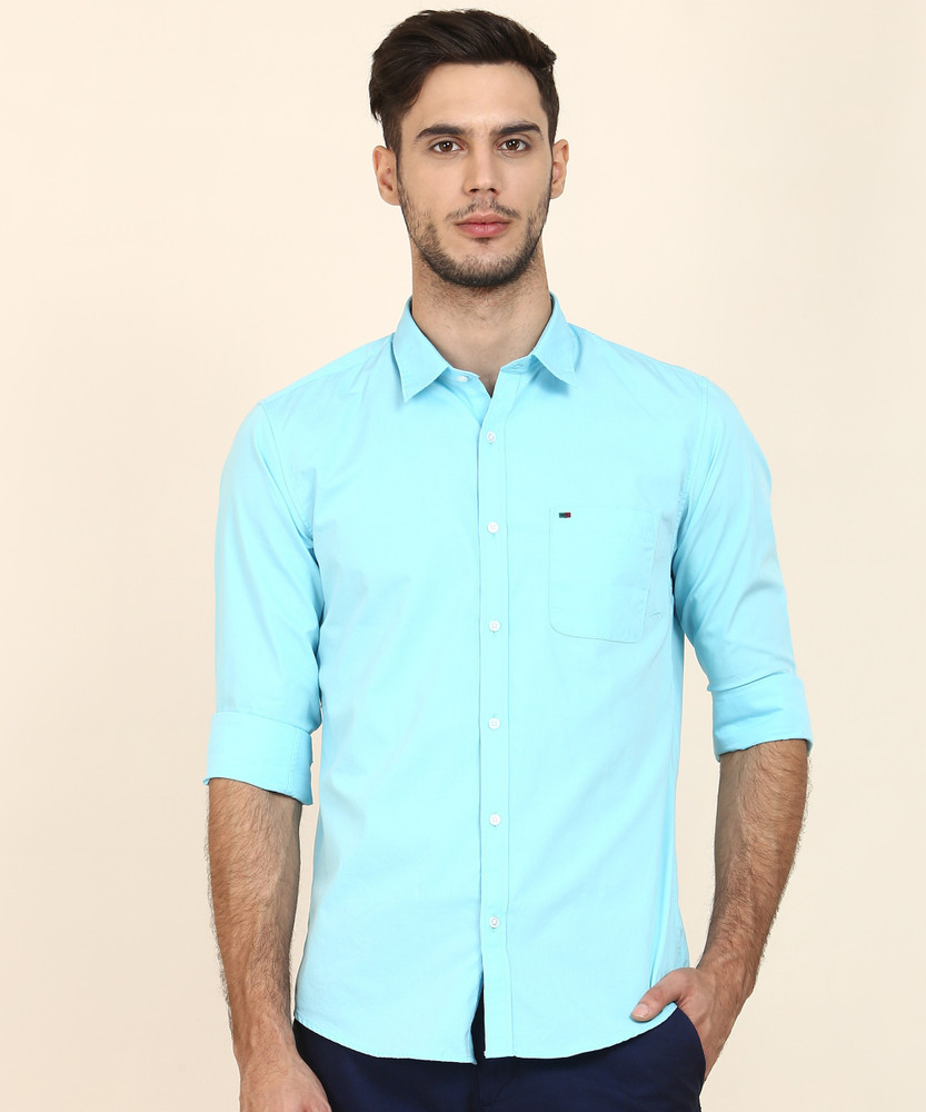 peter england men solid casual blue shirt