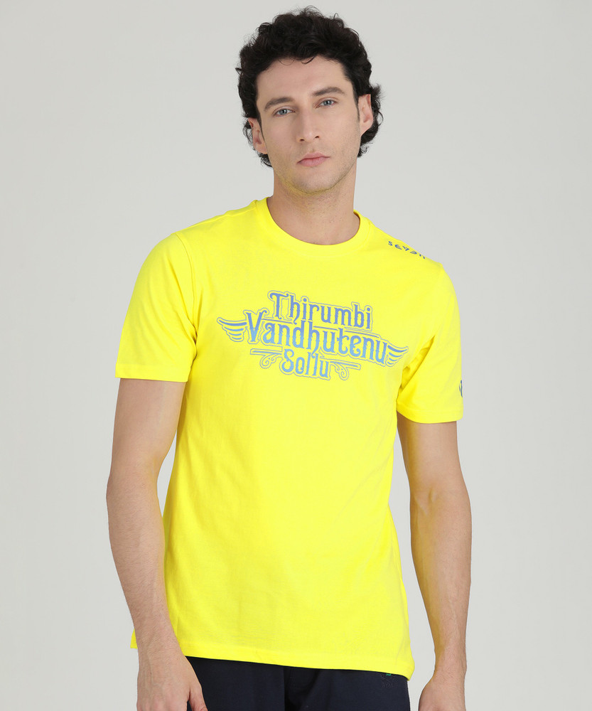 MS Dhoni Printed Men Round Neck Yellow 