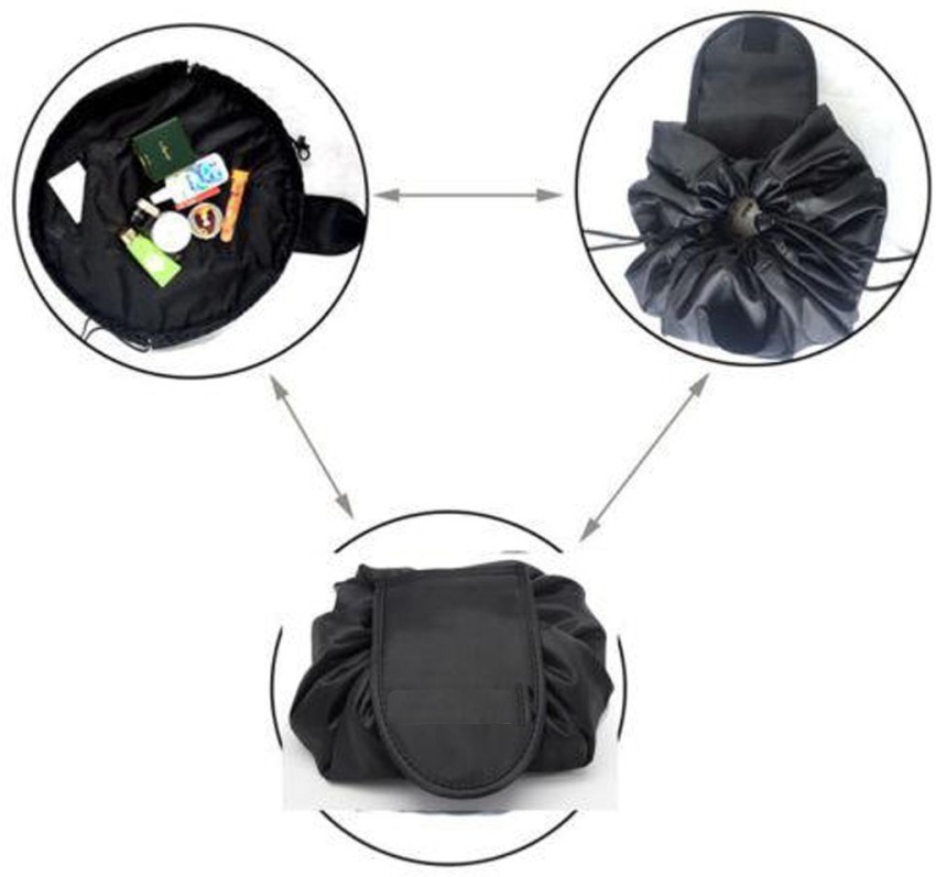 HOUSE OF QUIRK Lazy Cosmetic Bag Drawstring Travel Makeup Bag Pouch  Multifunction Storage Portable Toiletry Bags - Black
