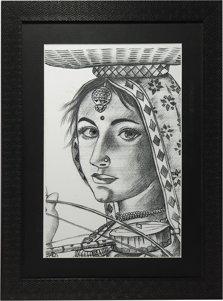 Frame Not Included B  W Indian Village Lady Size 105 X 95 Inch