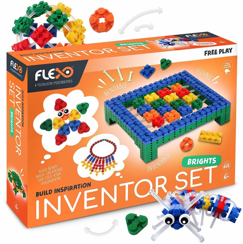 FLEXO 3D Building Brick Set - Free Play Inventor Set(Brights) Toys For Boys And Girls Creative Learning Fun Blocks Compatible With All - 3D Building Brick Set - Free Play Inventor