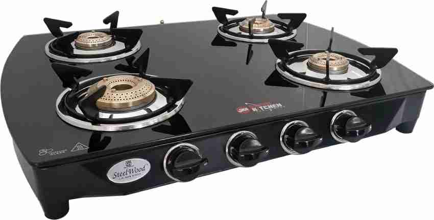 Steel Wood 4 Burner Black Beauty Glass, Stainless Steel Manual Gas Stove  Price in India - Buy Steel Wood 4 Burner Black Beauty Glass, Stainless  Steel Manual Gas Stove online at Flipkart.com