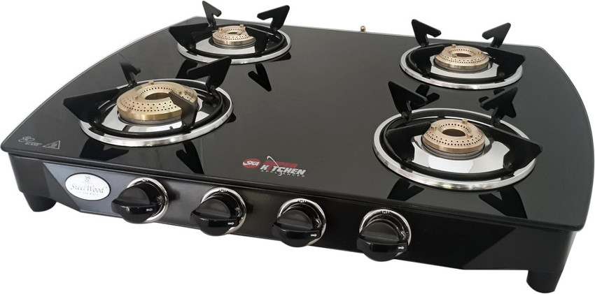 Steel Wood 4 Burner Black Beauty Glass, Stainless Steel Manual Gas Stove  Price in India - Buy Steel Wood 4 Burner Black Beauty Glass, Stainless  Steel Manual Gas Stove online at Flipkart.com
