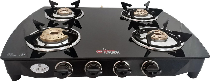 Steel Wood 4 Burner Black Beauty Glass, Stainless Steel Manual Gas Stove  Price in India - Buy Steel Wood 4 Burner Black Beauty Glass, Stainless  Steel Manual Gas Stove online at Flipkart.com
