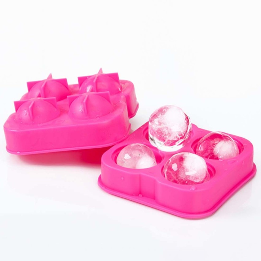 Rose Ice Ball Maker Trays Silicone Round Ice Cube Mold Ice Trays 4 Cavity in Pink