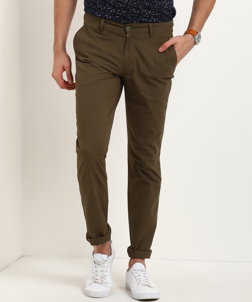 John Players Slim Fit Men Green Trousers - Buy John Players Slim