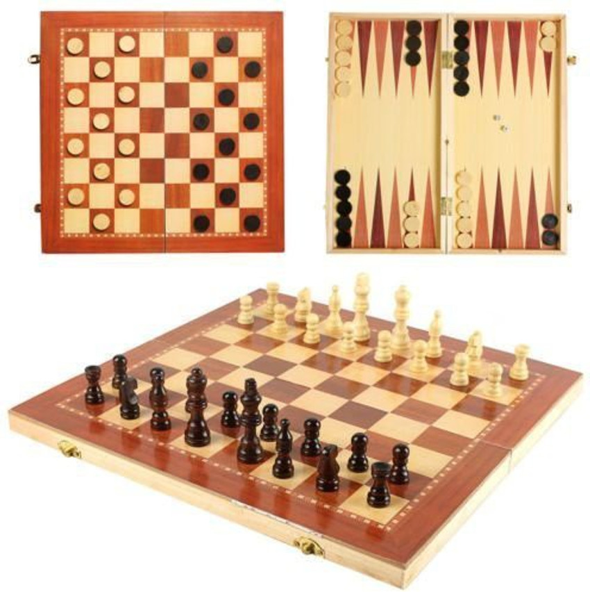 Chess, Checkers & Backgammon 3 In 1 Classic Board Game Set