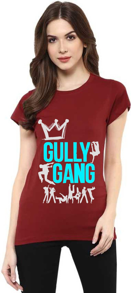 Aseria Printed Women Round Neck Maroon 