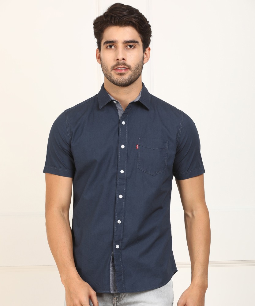 levi's men solid casual blue shirt