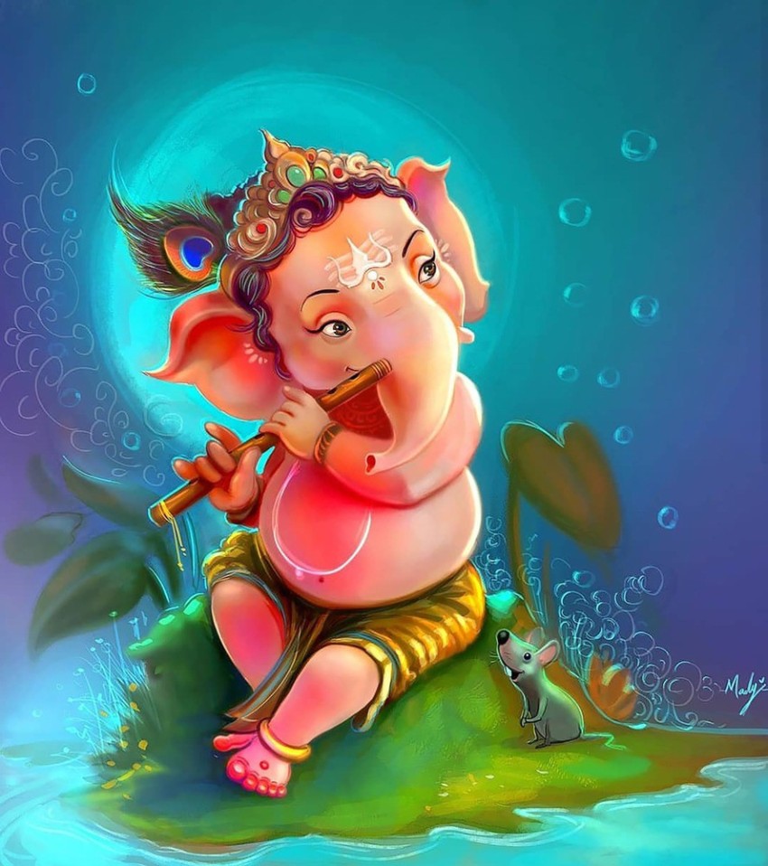 ganesh ji cartoon wall poster for bedroom,livingroom,gym,office of ...