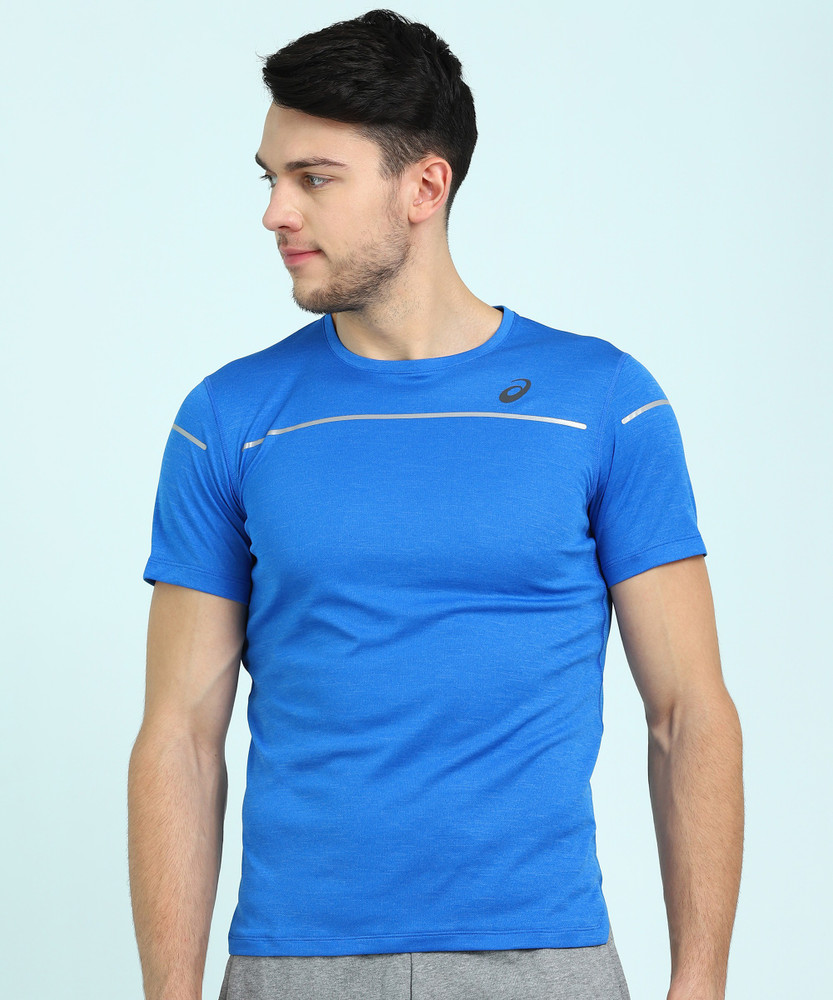 Buy asics Striped Men Round Neck Blue 