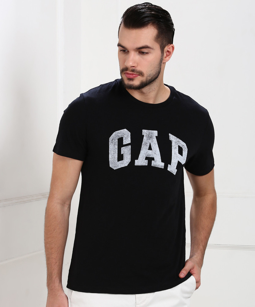 GAP Printed Men Round Neck Black T 