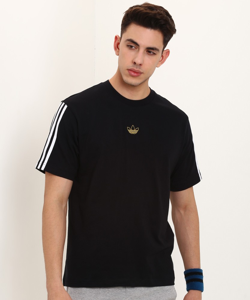 ADIDAS ORIGINALS Embroidered, Striped Men Round Neck Black T-Shirt - Buy ADIDAS ORIGINALS Embroidered, Striped Round Black T-Shirt Online at Best Prices in India | Shopsy.in