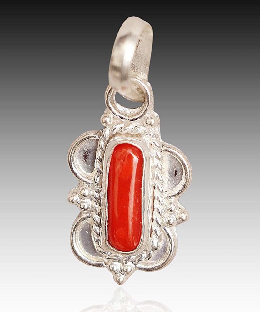rudradivine Red Coral Pendant in Silver 7.25 ratti/Real Munga Pendant Gemstone and Pure Silver Guaranteed for Mars Planet