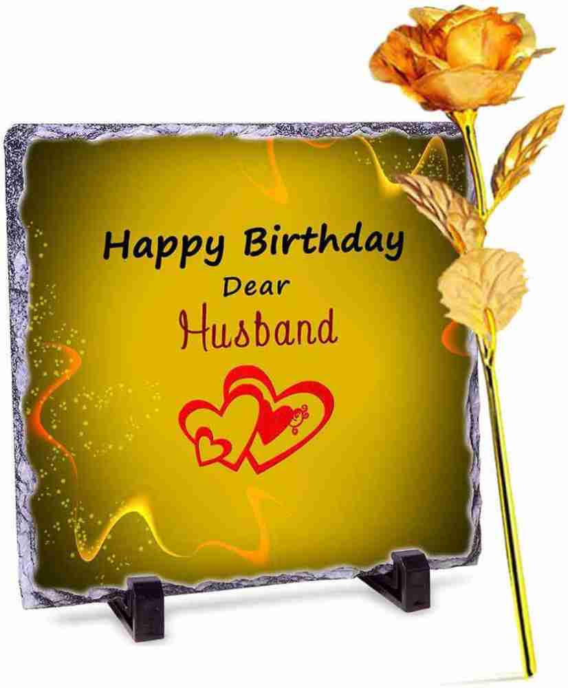 alwaysgift Happy Birthday Dear Husband Stone Tile & Golden Rose ...