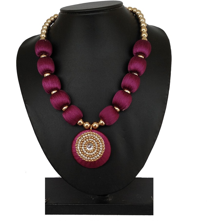 Silk thread necklace set with matching earrings