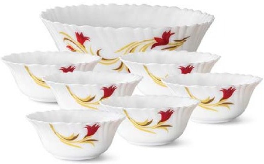 Larah by Borosil Red Lily Opalware Pudding Set, 7-Pieces, White and Red  Glass Serving Bowl Price in India - Buy Larah by Borosil Red Lily Opalware  Pudding Set, 7-Pieces, White and Red