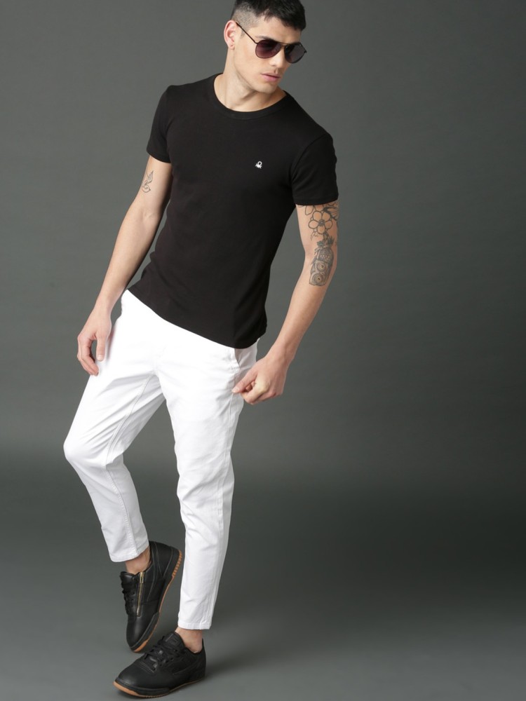 Linen Club White Casual MidRise Active Waist Trouser For Men