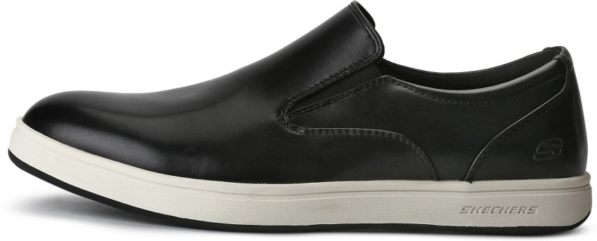 skechers black leather slip on