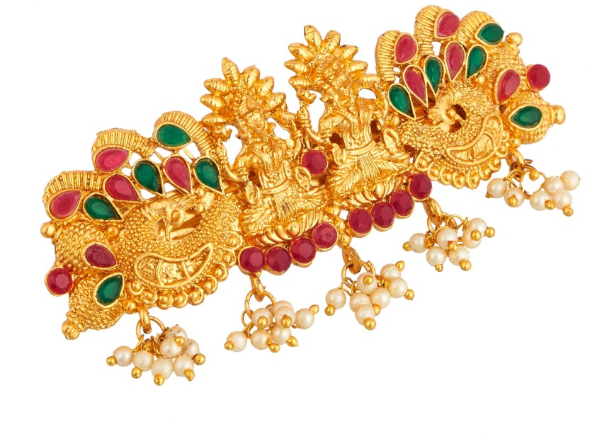 Gold Finished Navratan Pearl Jadau Clip Hair Accessories By Punjabi Tr   Punjabi Traditional Jewellery
