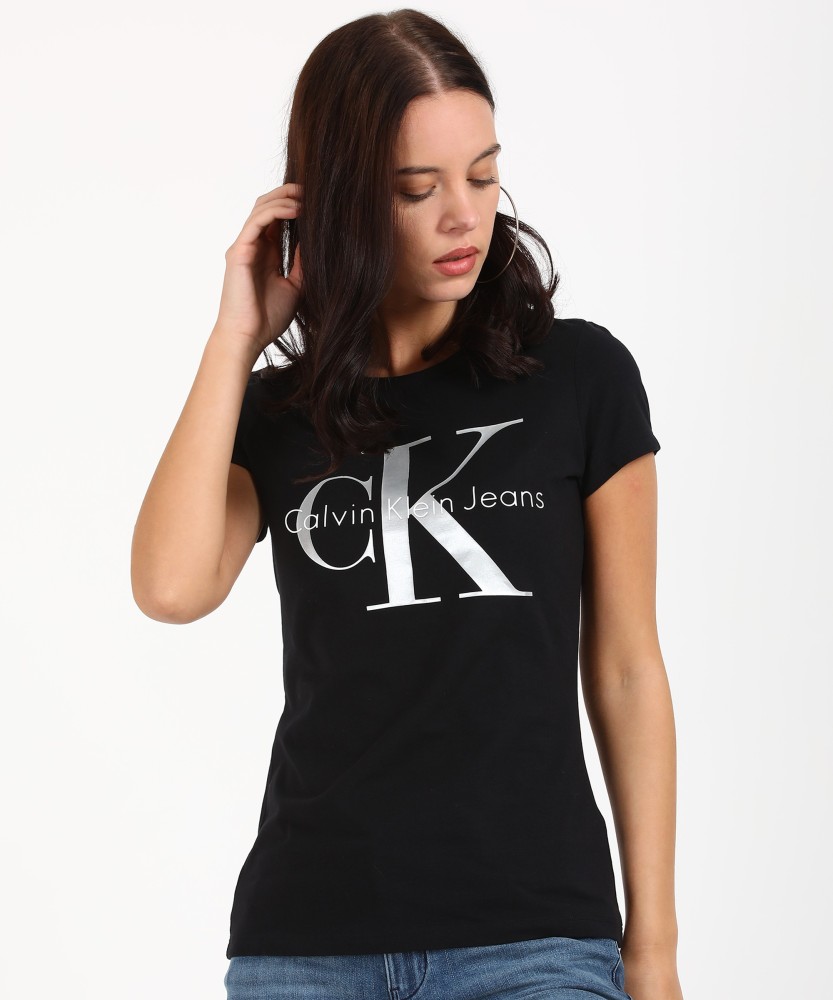 Calvin Jeans Printed Women Round Black T-Shirt - Buy Klein Jeans Printed Women Round Black T-Shirt Online at Best Prices in India | Flipkart.com