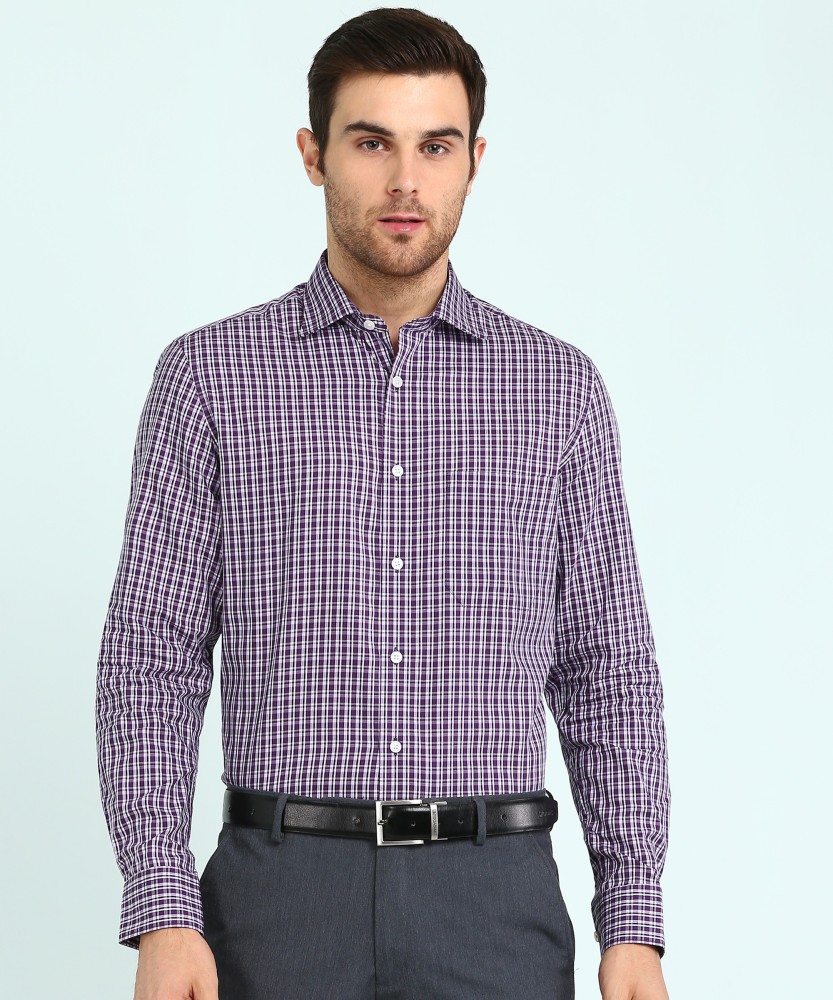 Louis Philippe Blue Purple Check Cotton Men's Long Sleeve Shirt Size 40 CM  (16)