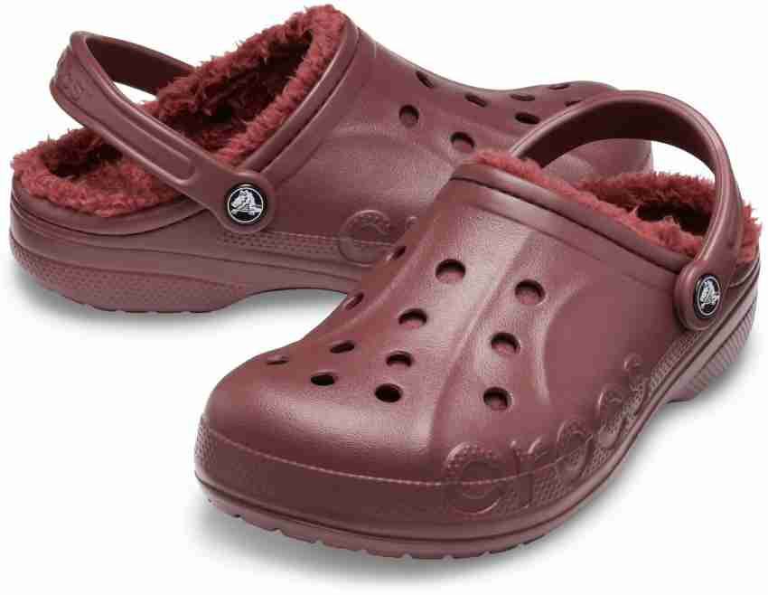 burgundy crocs with fur