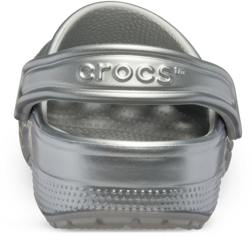 metallic silver crocs