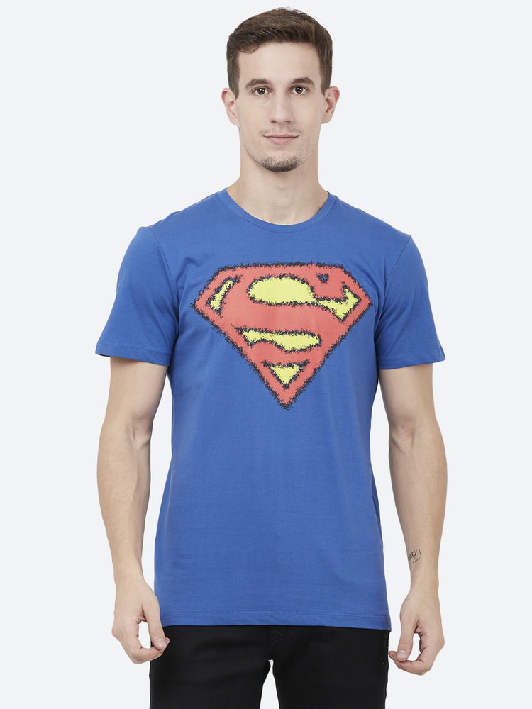 Men Round Neck Blue T-Shirt 