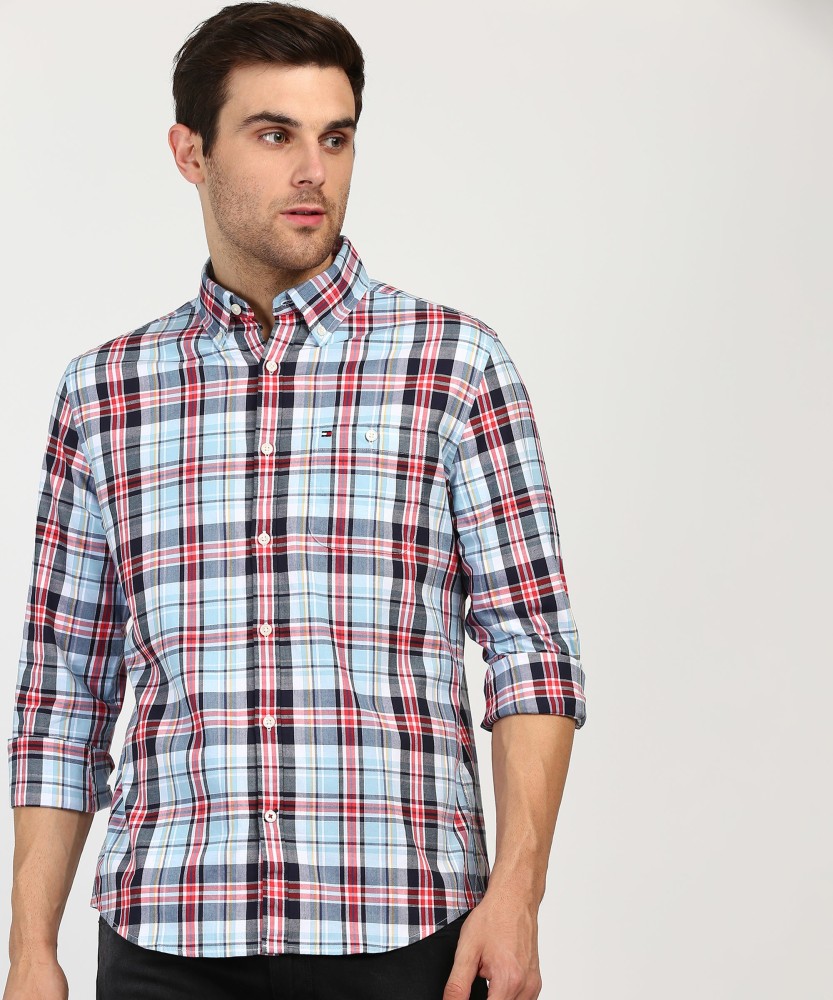 tommy hilfiger men checkered casual multicolor shirt