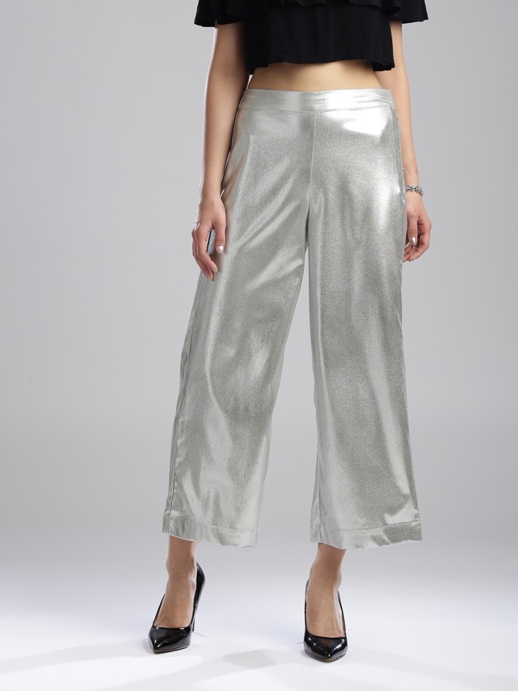 Silver faux leather straight leg trousers  River Island