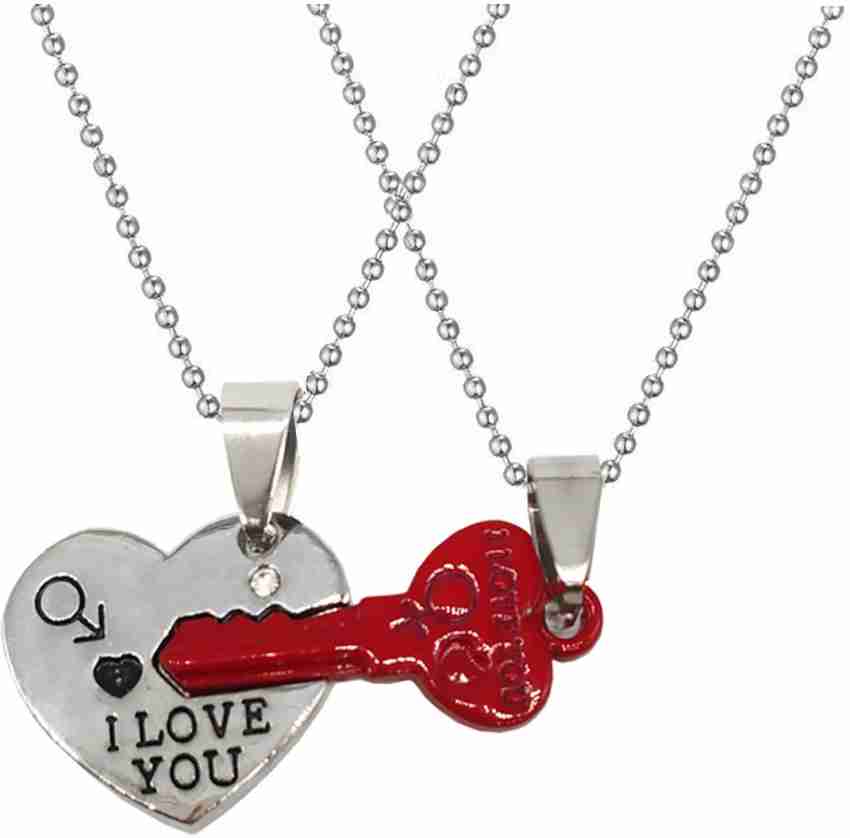 Fashion Trendy Love Key Lock Stainless Steel Pendant Necklace Can