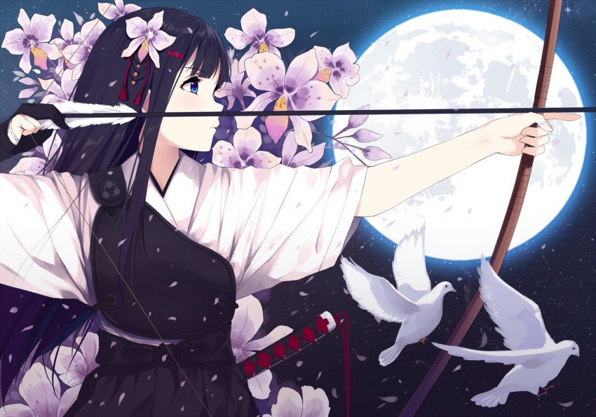 anime girl with katana and kimono