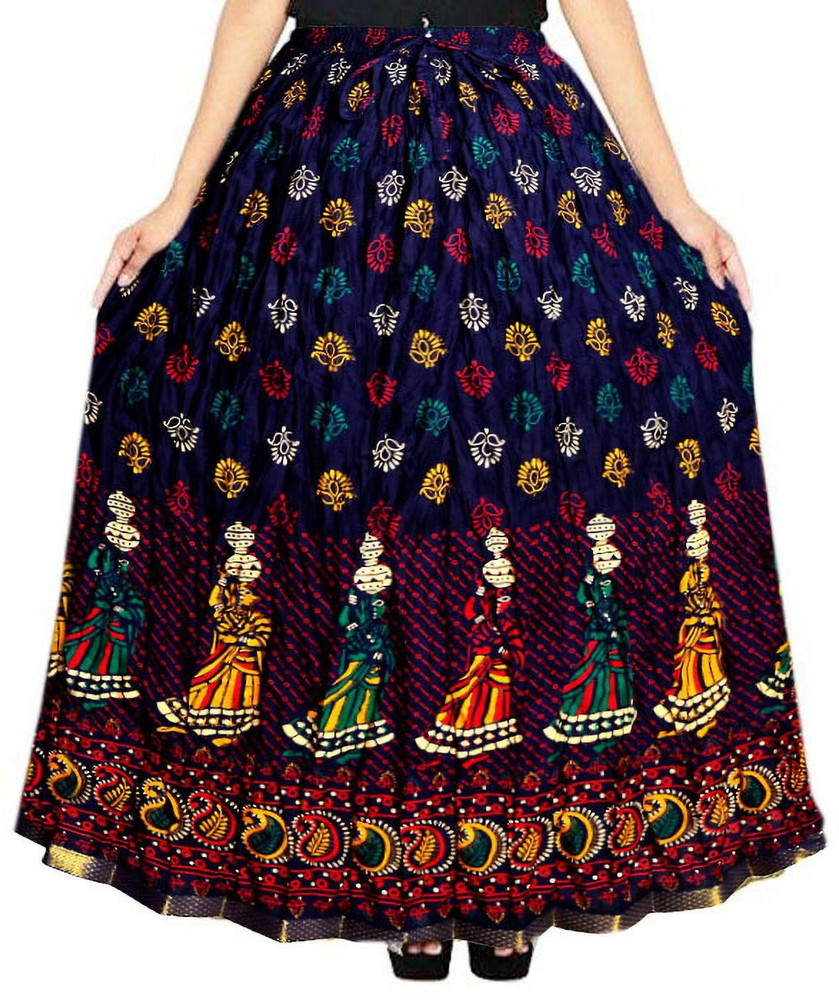 Trendy Fab Printed Women Flared Blue Skirt - Buy Trendy Fab ...