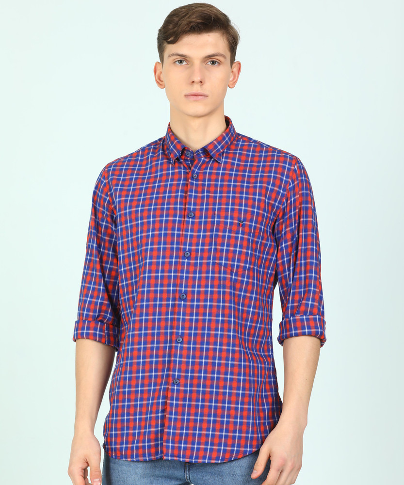 Men Checkered Casual Blue, Orange Shirt 