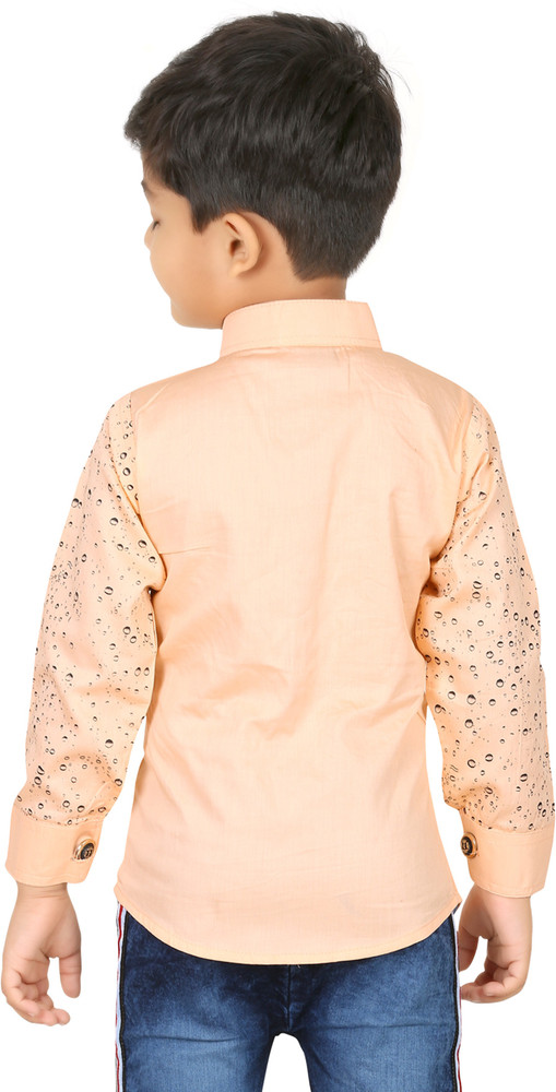 XBOYZ Boys Printed Casual Cream Shirt 