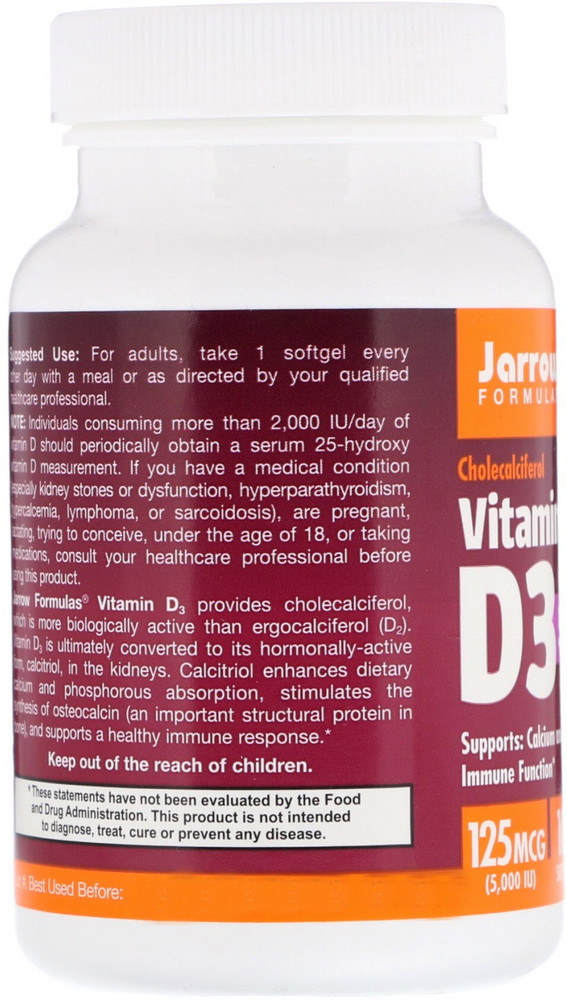 Jarrow Formulas Vitamin D3 5000iu 100's Approved, 45 OFF