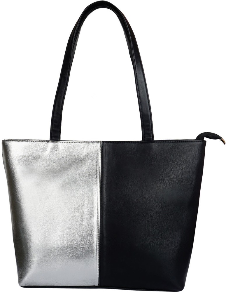 L black leather shopper bag