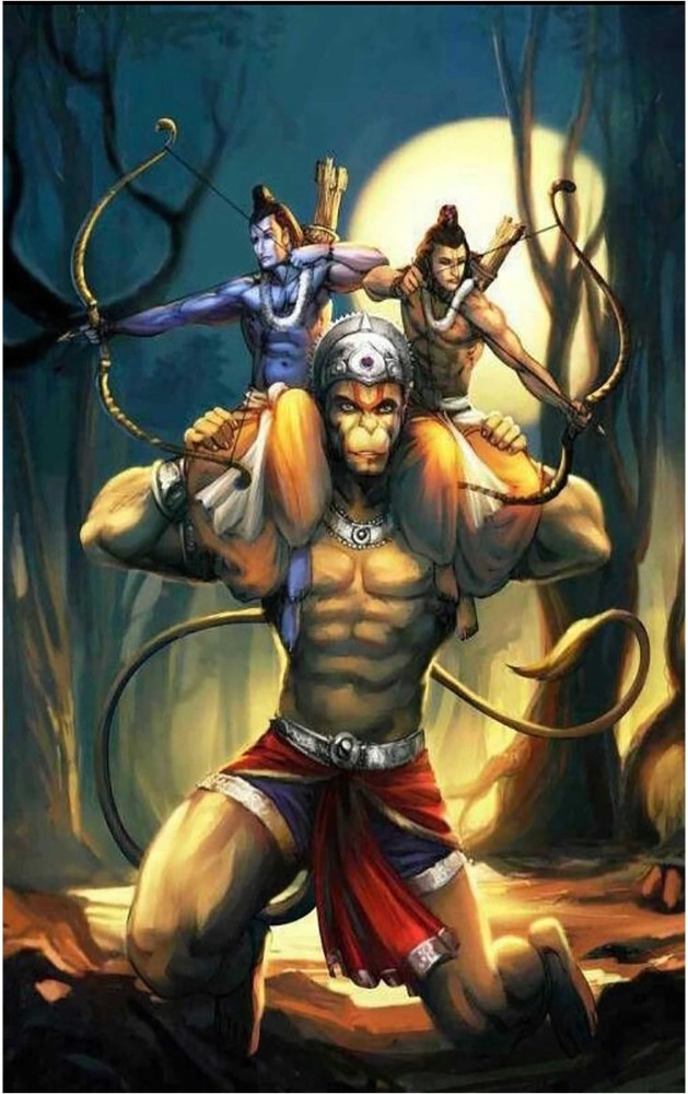 Lord Hanuman Ji with Shree Ram and Laxman Ji Poster Paper Print - Religious  posters in India - Buy art, film, design, movie, music, nature and  educational paintings/wallpapers at 