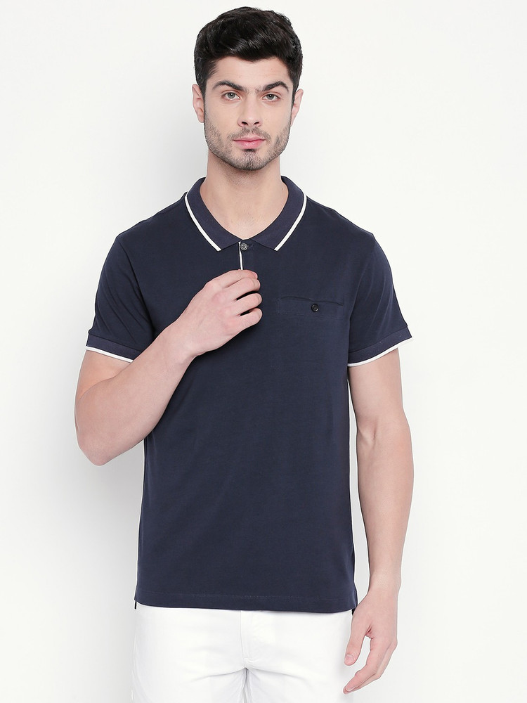 Kenneth Cole Solid Men Polo Neck Blue T 