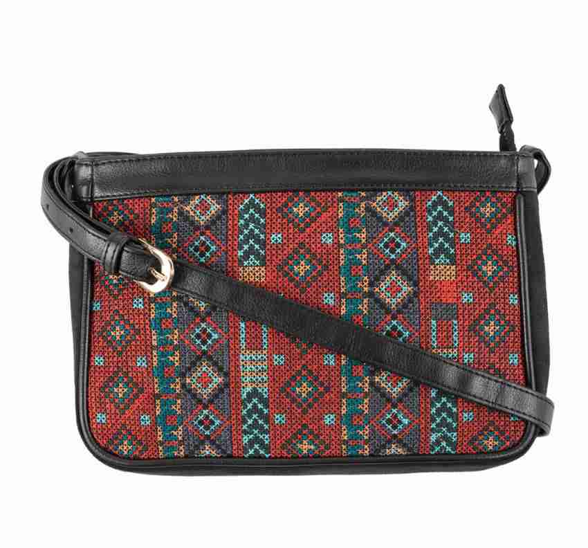 Chumbak Rustic Embroidered Sling Bag - Navy