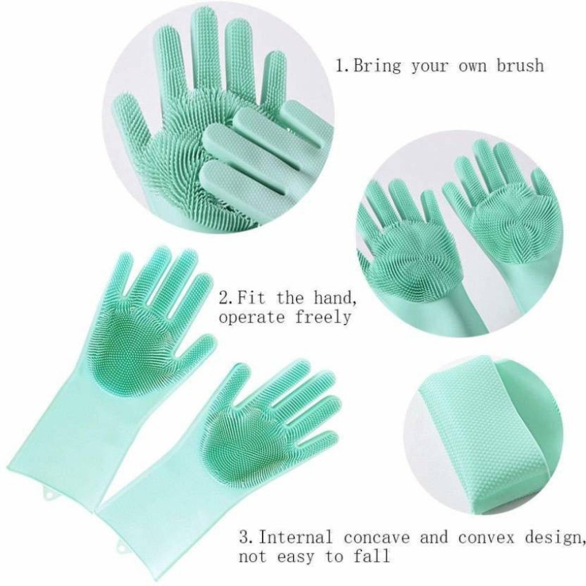 Click2buy Silicone Dish Washing Gloves, Silicon Cleaning Gloves, Silicon  Hand Gloves for Kitchen Dishwashing and Pet Grooming, Great for Washing Dish,  Kitchen, Car, Bathroom Wet and Dry Disposable Glove Price in India -