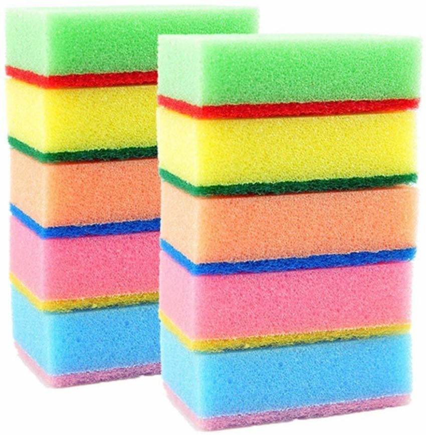 5pcs Cleaning Scrub Sponges for Kitchen, Dishes, Bathroom, Car Wash, One Scouring Scrubbing One Absorbent Side, Abrasive Scrubber Sponge Dish Pads