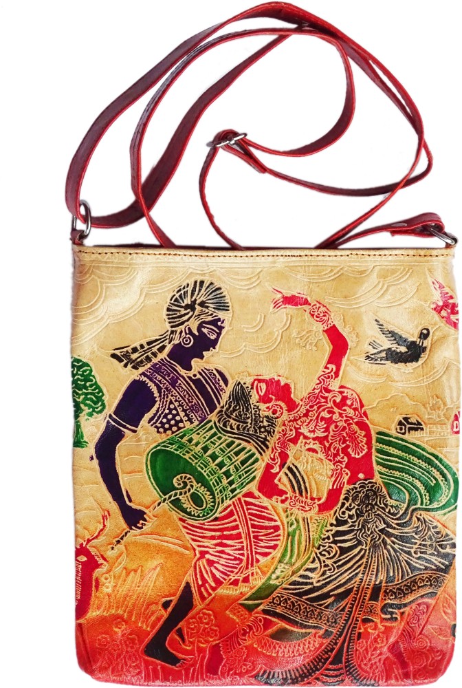 Genuine Leather India Shantiniketan Shoulder Bag Handmade Painted Paisley  Batik 727306316498 | eBay