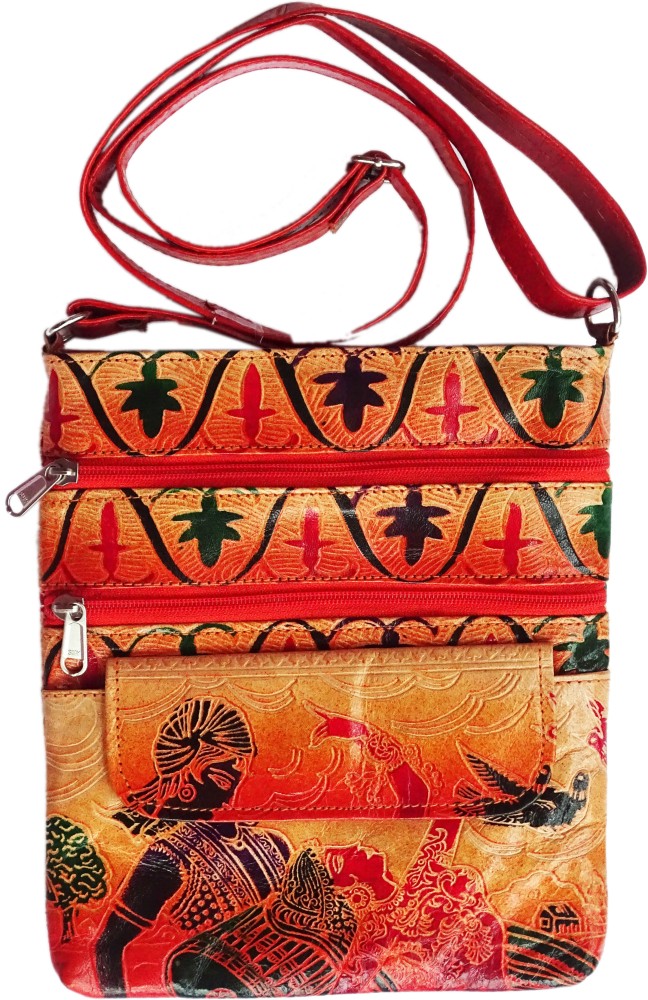 Indian Farmers Design Ethnic Hand Embossed Shantiniketan Leather Indian  Hand Bag : Amazon.in: Shoes & Handbags