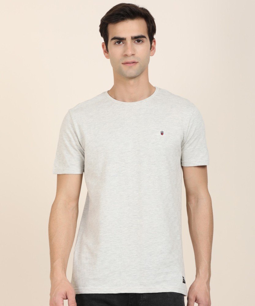 Louis Philippe Jeans Solid Men Stylised Neck White T-Shirt - Price History