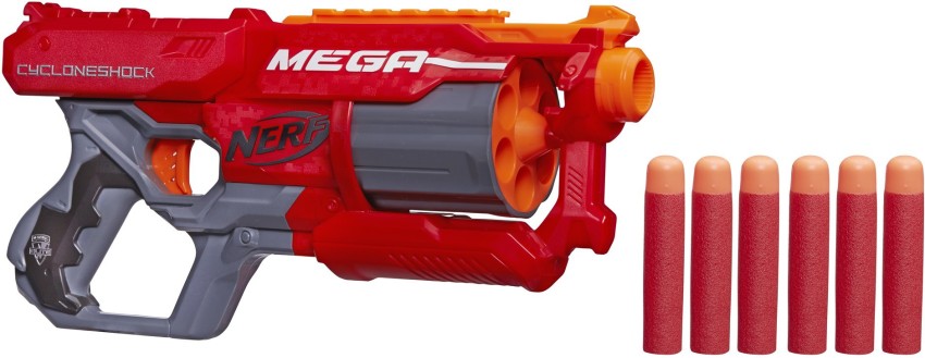 NERF Mega CycloneShock - Pistola de juguete, estilo de color Cybershock,  tambor de 6 dardos, 6 dardos AccuStrike, fácil cebado (exclusivo de )